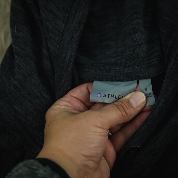 Athleta Size Small S Black Gray Uptempo Hoodie Thumbholes Long Sleeve Active Top - Picture 4 of 8